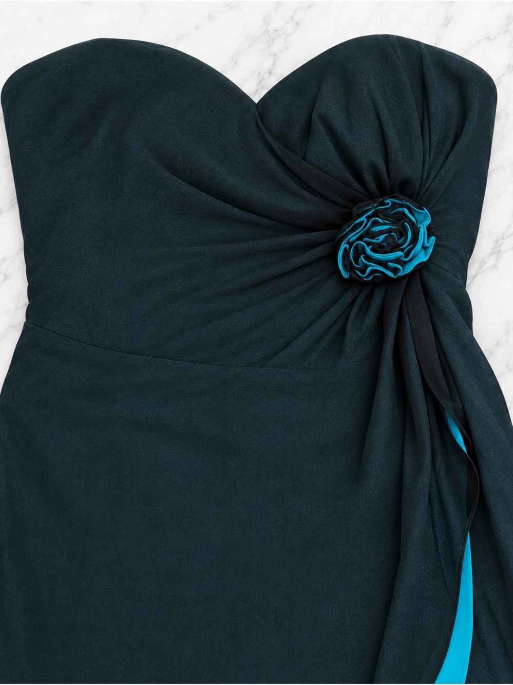 Caché 100% Silk Strapless Teal & Black Formal Gown – Size 6 - Picture 3 of 10